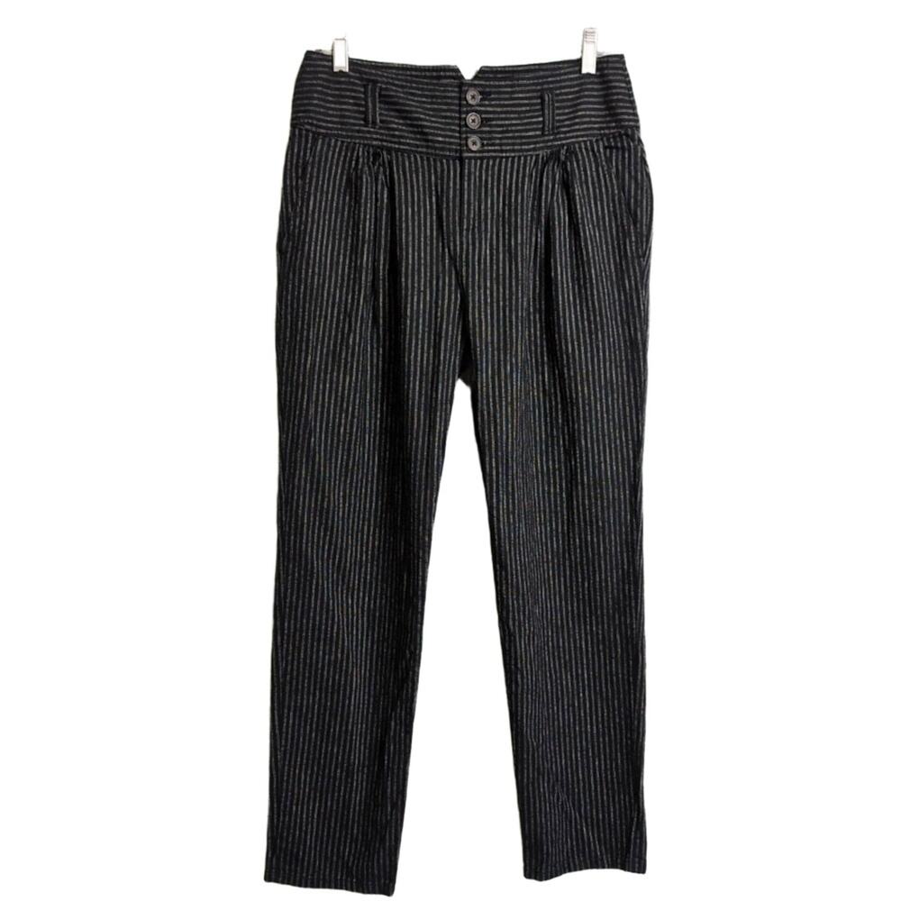 Sundance Amelia Linen Blend Pants Pinstripe High Waist Pleat Front Trousers 6